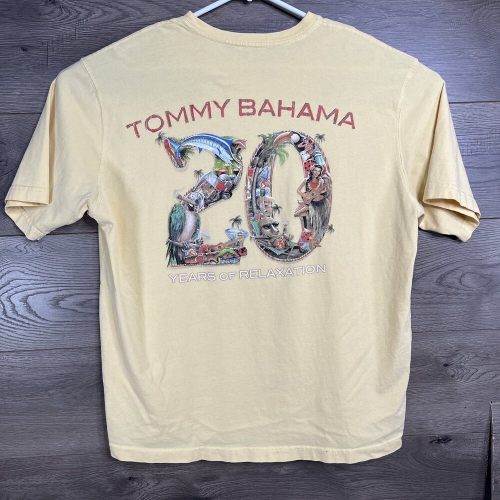 Tommy Bahama Shirt Mens XL Yellow 20 Years Of Relaxation Graphic Tee Cotton - Picture 4 of 9